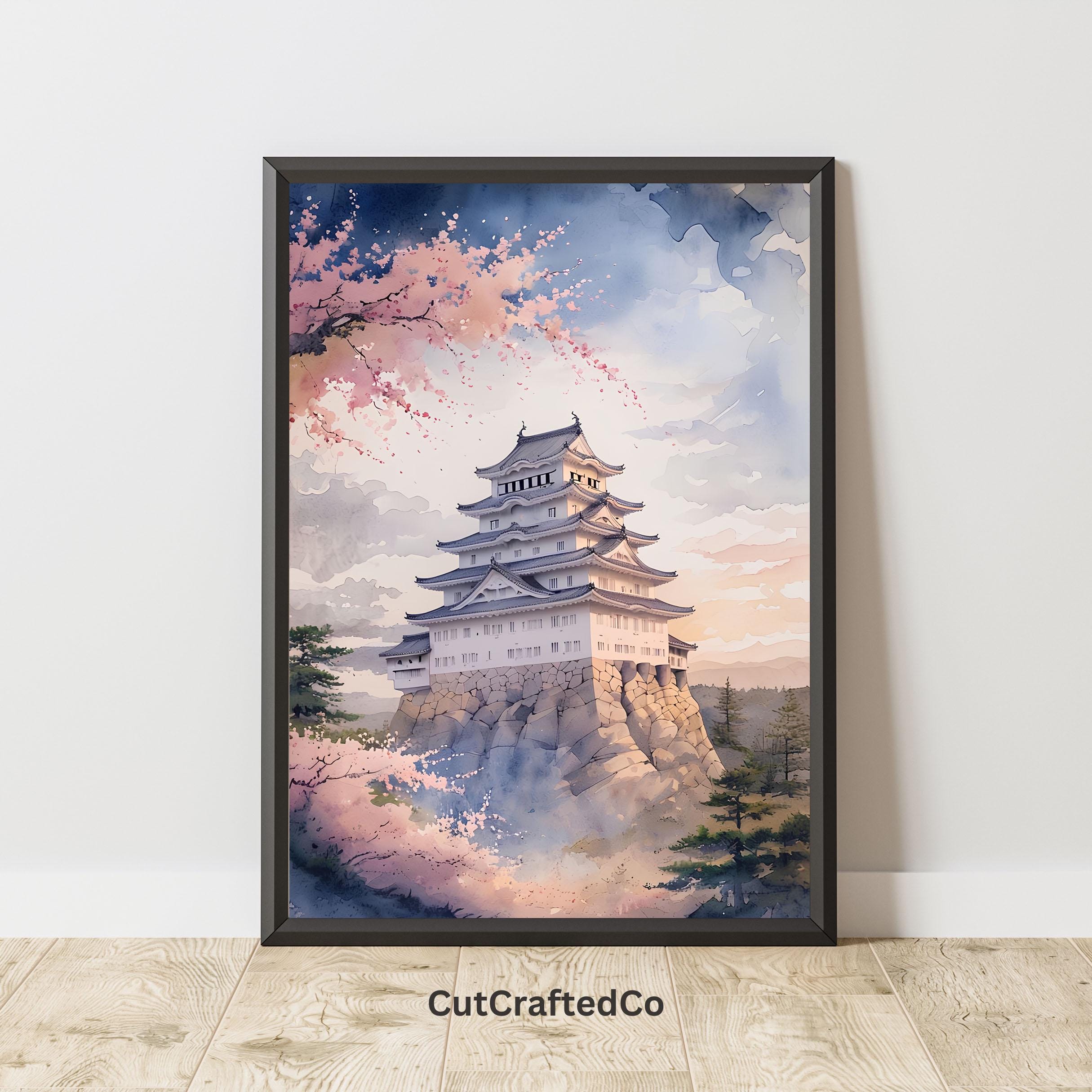 姫路城の水彩画 - 日本の桜アート（即時ダウンロード） - Etsy 日本