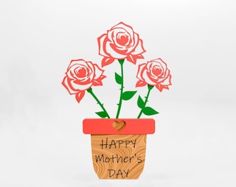 3D Rose Flower Pot SVG | Laser Cut Mother's Day Gift (Digital Download)
