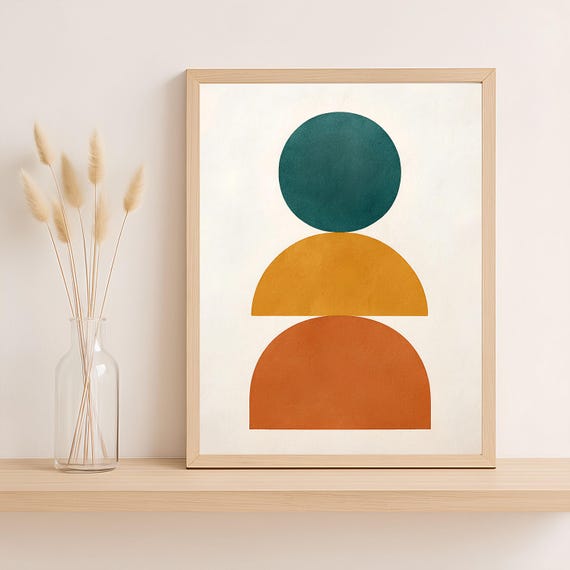 Mid Century Modern Art Print, Abstract Geometric Shapes (digital