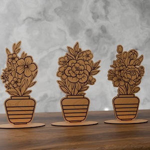 Laser Cut Flower Pot SVG Bundle | 3D Wooden Floral Vase Decor Template | Pot Flower SVG Files for Glowforge & Cricut, Gif for mom SVG
