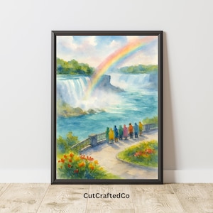 Niagara Falls Rainbow Wall Art Print — Canada Waterfall Watercolor Poster, Ontario Nature Decor, Scenic Travel Digital Download