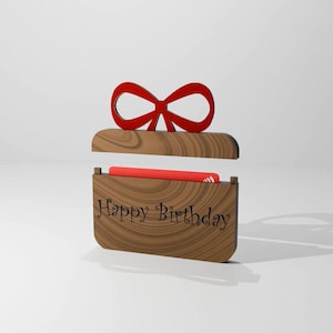 Wood Birthday Gift Card Holder SVG – Happy Birthday Present Box Laser Cut Template with Bow, Digital File for Glowforge, Cricut