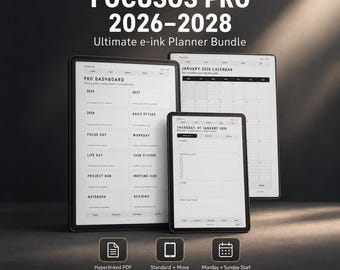 FocusOS Pro 2026–2028 Planner per Remarkable Paper Pro, Remarkable 2 e Paper Pro Move / PDF con collegamenti ipertestuali