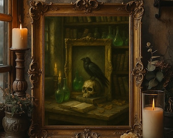 Raven and Skull Gothic Print | Dark Academia Halloween (Digital Download)