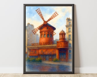 ムーラン・ルージュの水彩画 – パリの旅のアート（デジタルダウンロード）