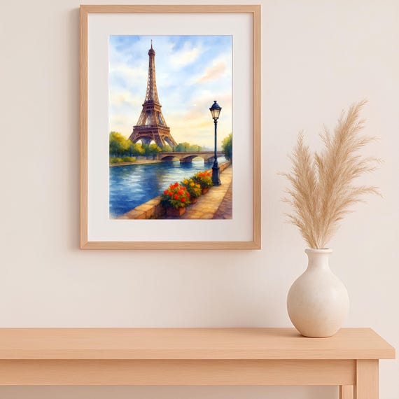 エッフェル塔の水彩画｜パリ・セーヌ川のアート（デジタルダウンロード