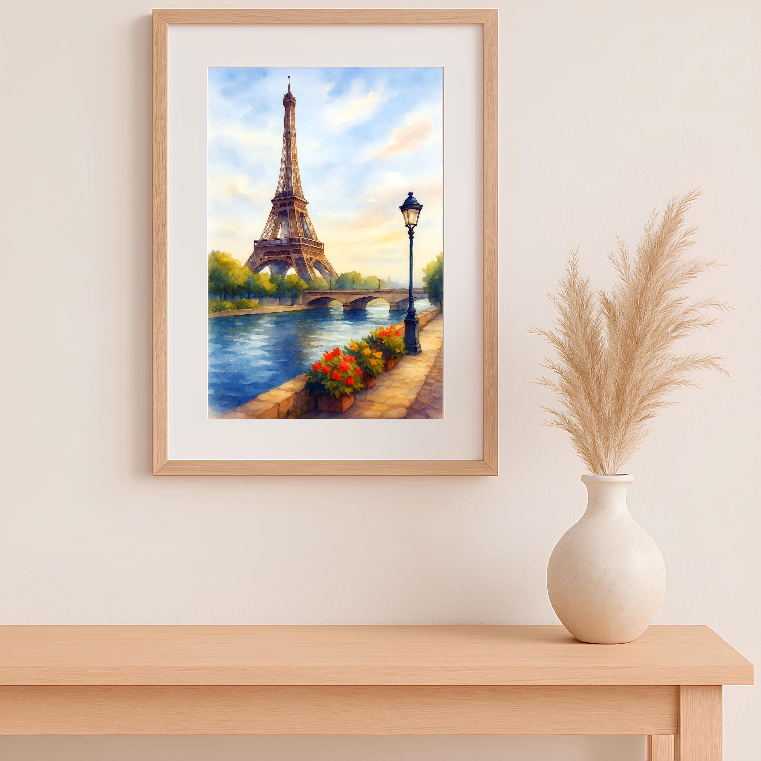 エッフェル塔の水彩画｜パリ・セーヌ川のアート（デジタルダウンロード