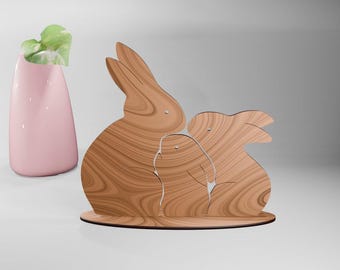 Bunny Family Puzzle Laser Cut SVG | Easter Shelf Decor (Digital Download)