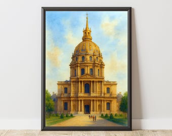 Paris Les Invalides Print, Golden Dome Watercolor Art (Digital Download)