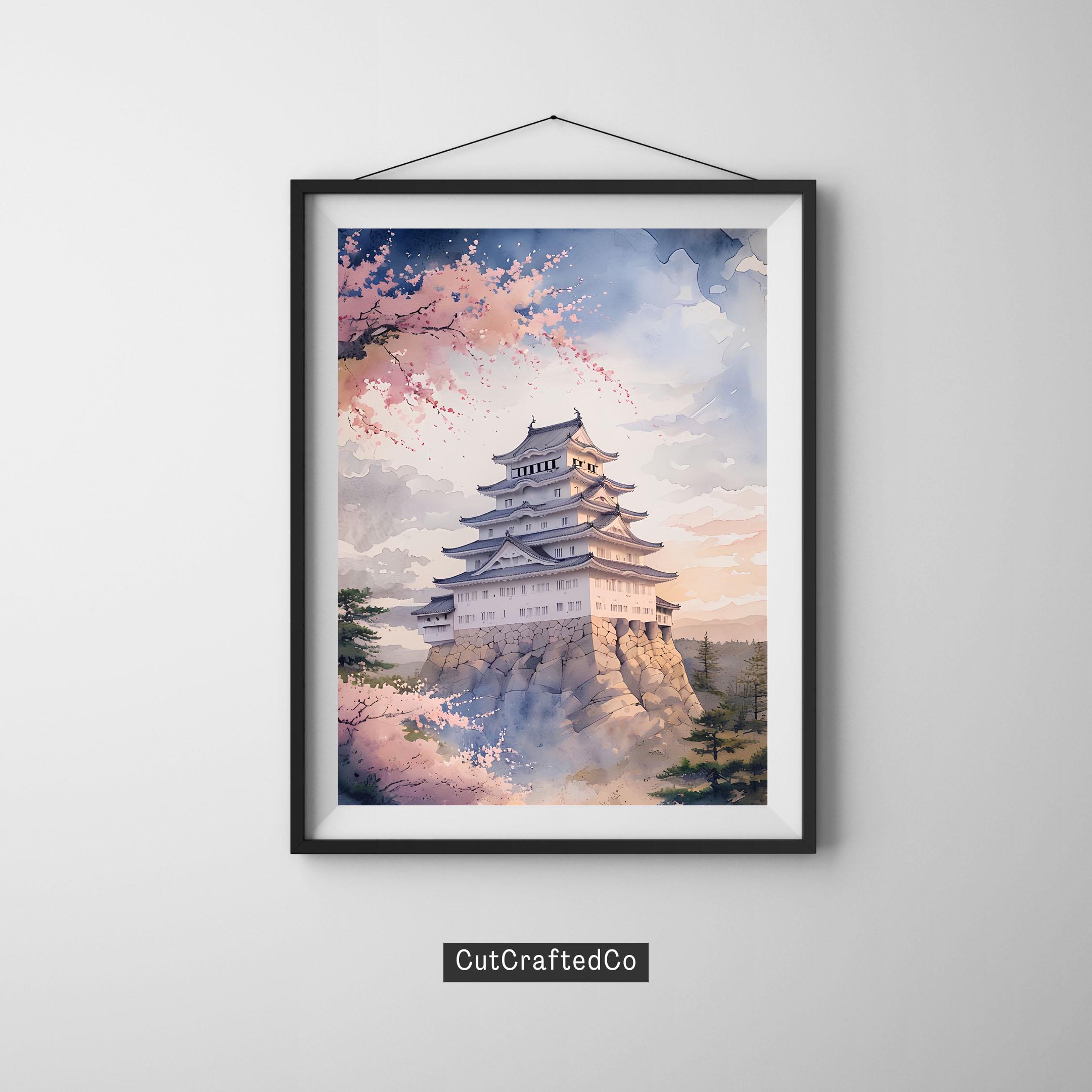 姫路城の水彩画 - 日本の桜アート（即時ダウンロード） - Etsy 日本