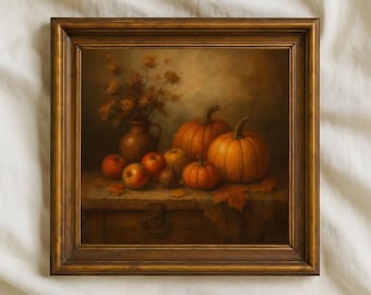 Vintage Pumpkin Still Life Art Print | Rustic Autumn Harvest (Digital Download)