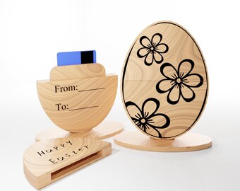 Portatarjetas de regalo con forma de huevo de Pascua floral (SVG/Plantilla cortada a láser) (Archivo digital)