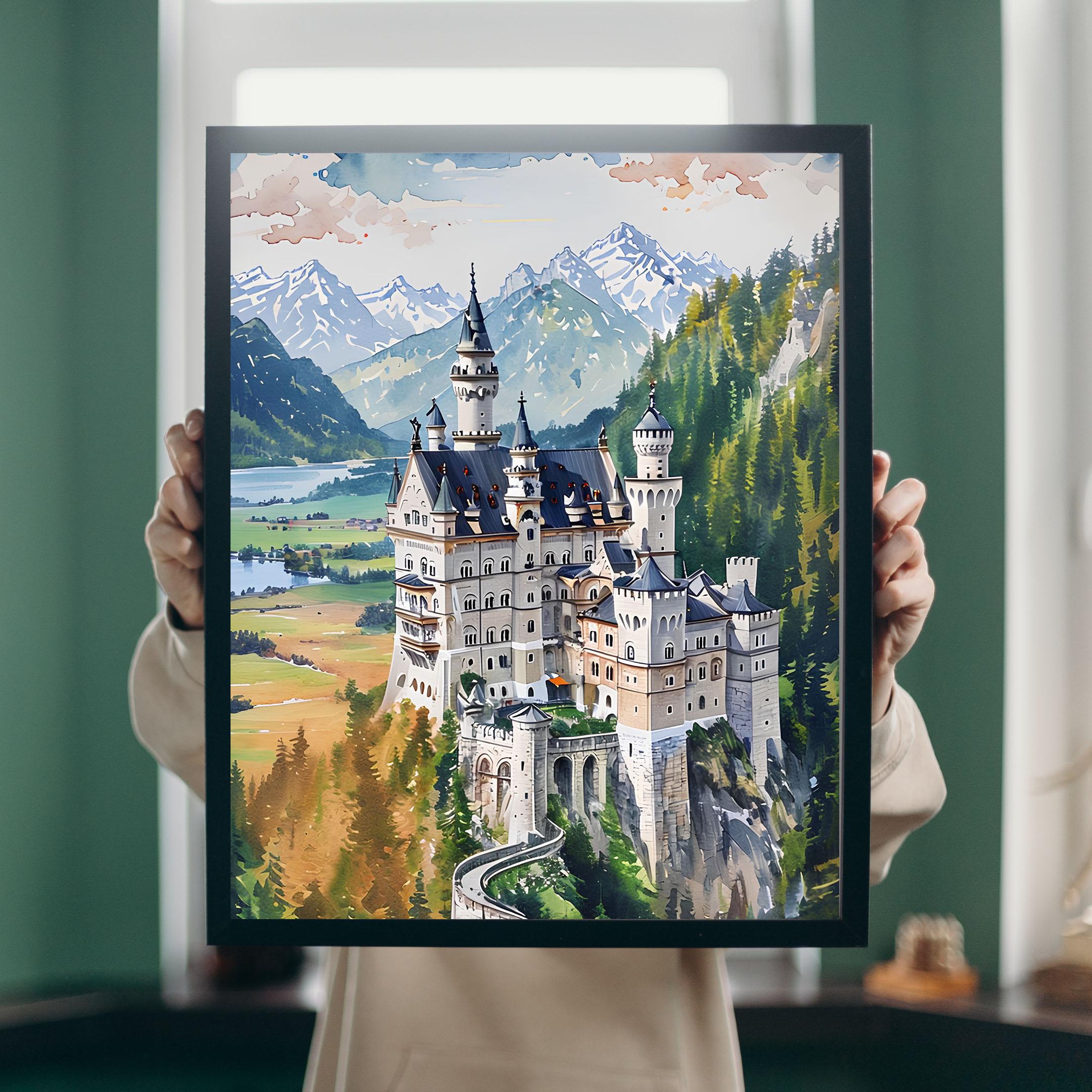 ノイシュヴァンシュタイン城 水彩画｜ドイツ アルプスの風景（デジタル