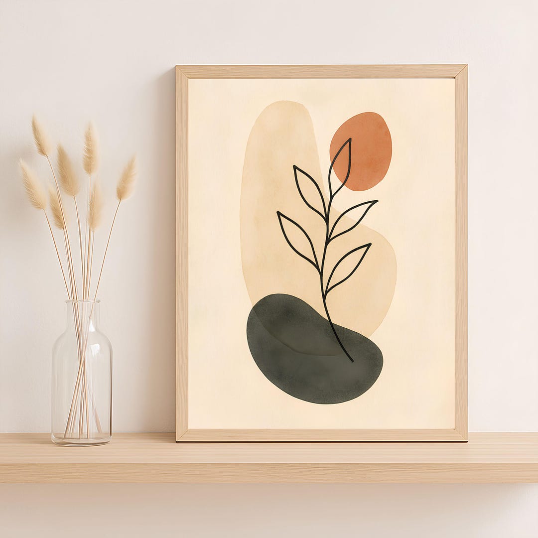 Botanical Line Art Print – Minimalist Leaf, Boho Decor (digital ...
