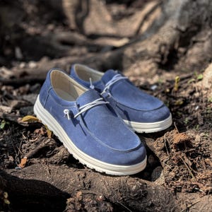 Blue Suede Loafers | Anatomical Handmade Topsiders | Men’s Comfort Shoes | Leather Lining | RegardUA | Urban Style | Unique Gift for Him