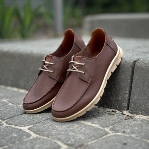 Brown Grain Leather Summer Topsiders | Men’s Breathable Boat Shoes | Unlined | Flexible Sole | RegardUA | Handmade in Ukraine
