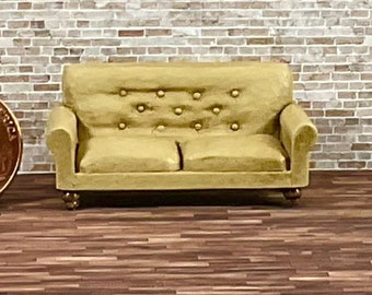 Leather Club Style Sofa - Quarter Inch Scale Dollhouse Furniture