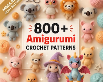 Pacchetto di oltre 800 modelli di amigurumi all'uncinetto / Modelli PDF di graziosi giocattoli fai da te / Download digitale per principianti ed esperti