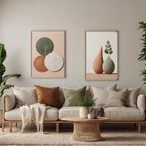 Neutral Abstract Line Art Print Set: Beige Boho Decor (Digital Download)