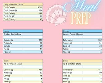 Plantilla estética de preparación de comidas en Excel: ¡realice un seguimiento de calorías, macros y comidas semanalmente!