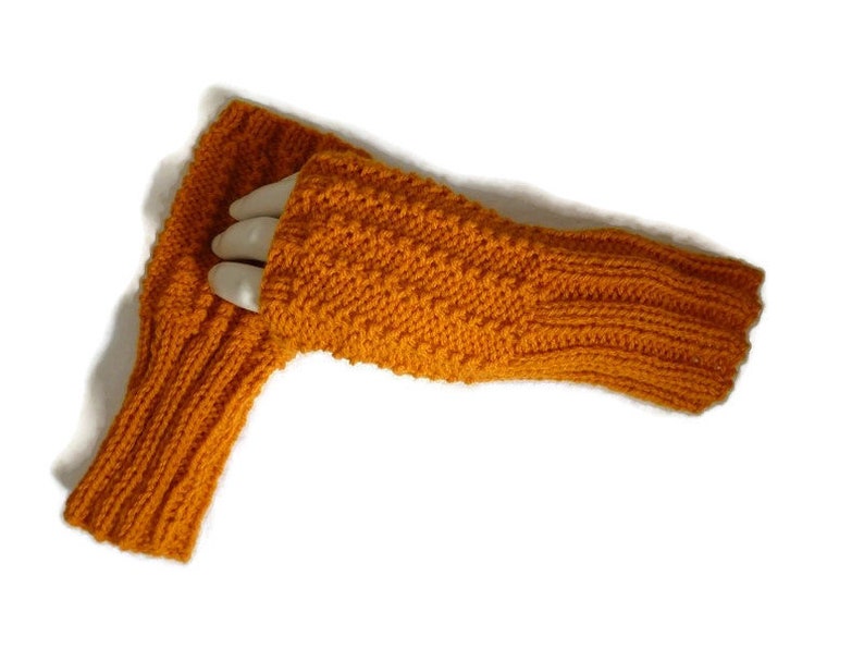 Orange Fingerless Gloves Knit Fingerless Gloves image 0