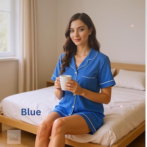Women&#39;s Summer Pajama Set  100 Percent Viscose Cardigan And Shorts | Breathable Loungewear | Sleepwear, Home & Outdoor | S-XXL