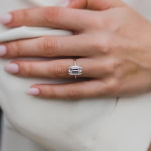 Dubbele verlovingsring, 2,5 kt smaragd geslepen diamanten jubileumring, 14K massief geelgouden trouwring, beloftering.