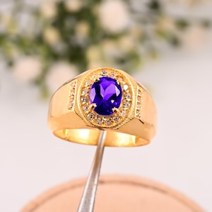 Amethyst Sterling Silver Wide Band | Purple February Birthstone Ring Gift for Husband Men&#39;s Purple Amethyst Ring, Bold Amethyst Ring for Men