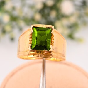 Statement Peridot Ring for Men | 14k Solid Gold Jewelry | August Birthstone | Green Gemstone Ring | Gift for Him | Men’s Fashion Ring&quot;
