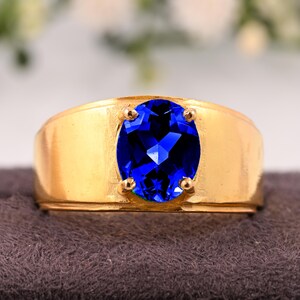 Sapphire Wide Band Ring | Blue Sapphire Statement Jewelry | September Birthstone for Him, 925 Sterling Silver Men&#39;s Sapphire Ring