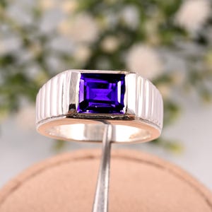 Wide Band Statement Ring  Men&#39;s Sapphire Ring in 925 Sterling Silver  Blue Gemstone | September Birthstone Gift, Blue Sapphire Hello Ring