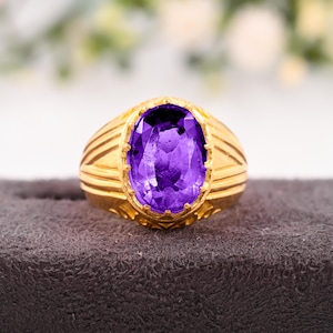 Sterling Silver Wide Band | Purple February Birthstone Ring | Gift for Husband Men&#39;s Purple Amethyst Ring, Bold Amethyst Ring for Men |