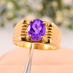 Natural Purple Amethyst 925 Sterling Silver Jewelry For Men&#39;s February birthstone Ring Anniversary Gift For Him Amethyst Gemstone Men&#39;s Ring
