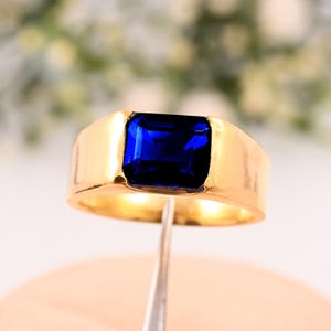 Gift Band Statement Ring  Men&#39;s Sapphire Ring in 925 Sterling Silver  Blue Gemstone | September Birthstone Gift, Bold Blue Sapphire Ring