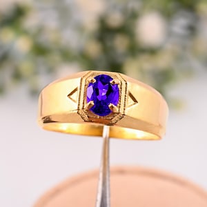 Sterling Silver Wide Band | Purple February Birthstone Ring | Gift for Husband Men&#39;s Purple Amethyst Ring, Bold Amethyst Ring for Men |