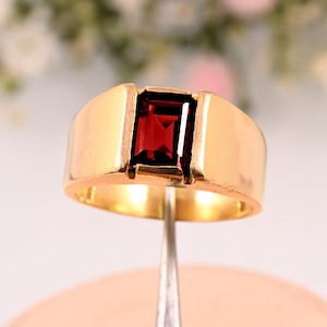 Red Garnet Ring, Cushion Natural Stone Ring, Ring for Men&#39;s, Ring For Women, 925 Sterling Silver Ring, Silver Men&#39;s Jewelry, Gifts for Him.