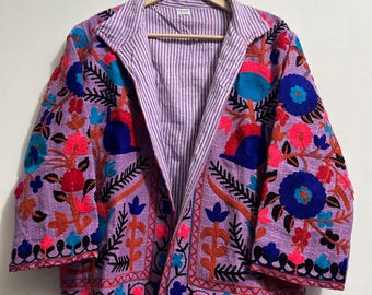 Handmade Suzani Embroidery TNT Jacket; Women's Cotton Unisex Bridesmaid Winter Wear Jacket ,Coat