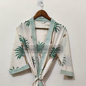 Cotton Kimono Robe Dressing Gown, Block Print Bridesmaid Robe, Summer Nightwear, One Size