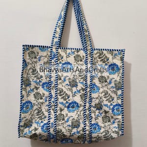 Hand-Printed Quilted Cotton Tote Bag: Ethnic Style Shopping Bag