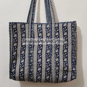 Hand-Printed Quilted Cotton Tote Bag: Sustainable Ethnic Style