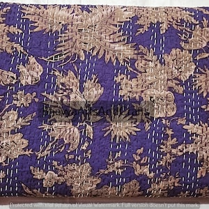 Indian Cotton Floral Kantha Quilt Boho Bedspread Ethnic Bedding Throw Handmade Bohemian King Size Quilted Coverlet Printed Quilt Reversible