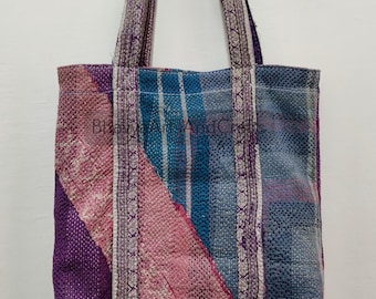 Bolso tote acolchado Kantha multicolor: Bolso de hombro ecológico