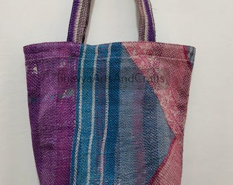 Bolso tote vintage Kantha acolchado a mano: bolso de hombro de algodón sostenible
