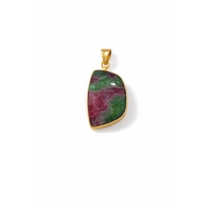 Natural Ruby Zoisite Pendant Gold Plated – Unique Statement Gemstone Necklace