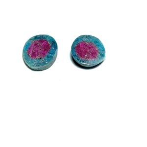 Natural Ruby Zoisite Oval Cabochons, Pink Green Gemstone Pair for Earrings