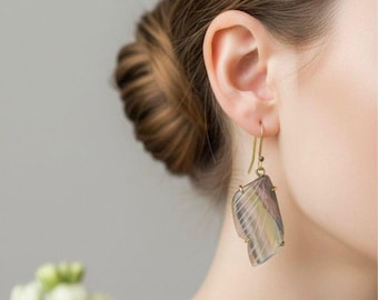 Natural Fluorite Carving Earrings with  Handcrafted   Natural Bio colour birthday gift .