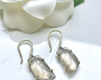 Nature's Beauty leaf shapes earrings: Carved  rainbow colour Fluorite  Earrings with Handcrafted