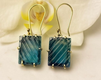 Fluorite Dangles Earrings -Carved Fluorite Earrings with Handcrafted Jewellery