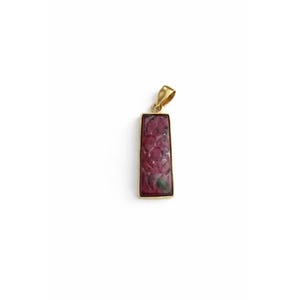 Hand Carved Ruby Bar Pendant – Gold Plated Floral Necklace