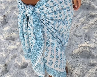 Hand Block Printed Cotton Sarong Wrap | Beach Pareo Bikini Cover Up for Women